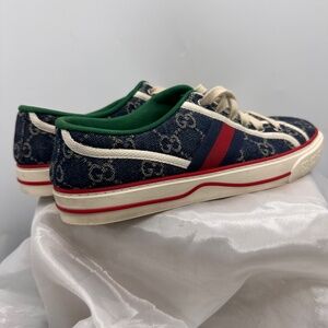 Gucci Tennis 1977 Denim GG Delave Monogram Blue Denim Sneakers Size 39 EUC
